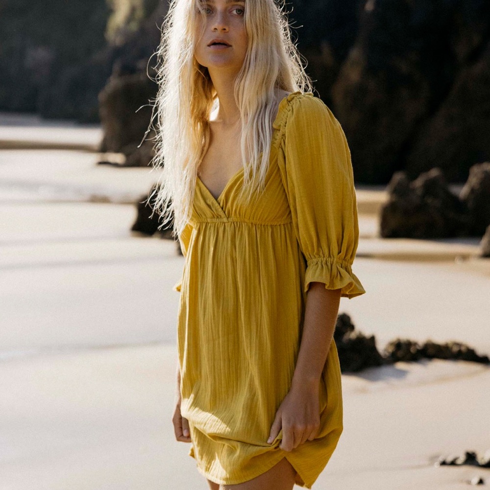 Billabong Yellow Puff Sleeve Dress